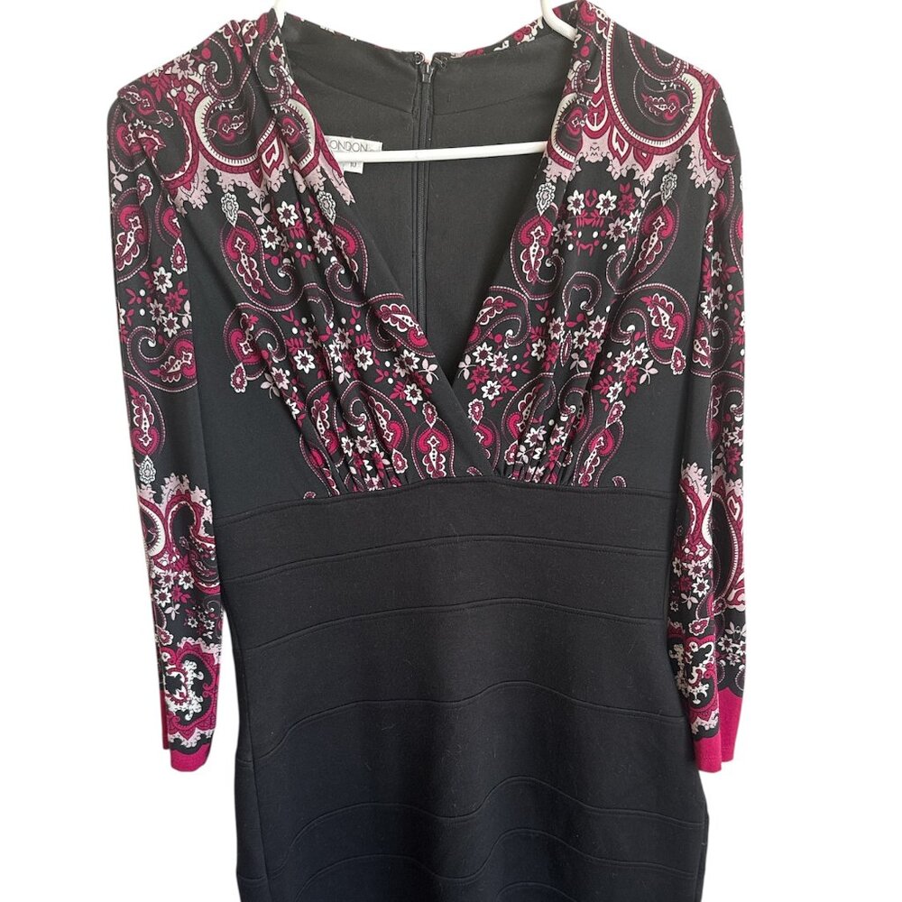 Maggy London 3/4" sleeve V neck cocktail Empire‎ waist dress sz 10